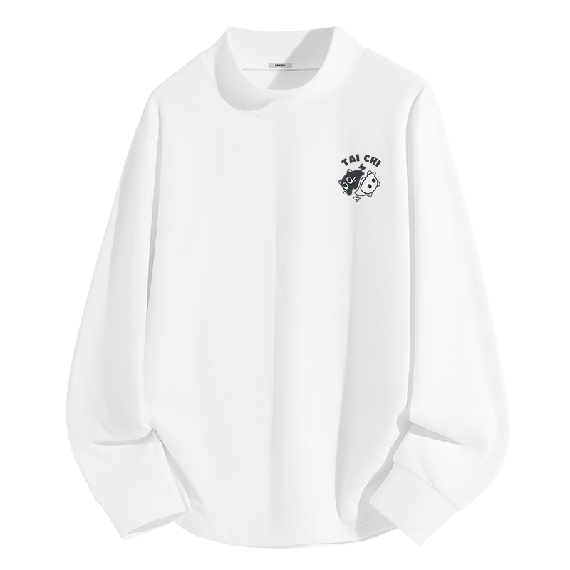 MINISO T Shirts Unisex Half Turtleneck Thickened And Fleece Lined Straight Fit