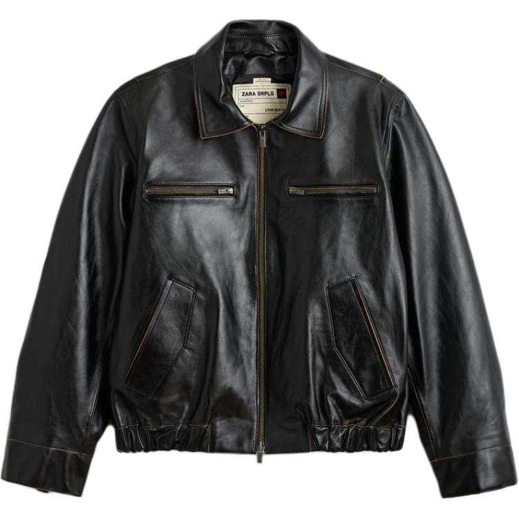 ZARA Leather Jackets Men's Black/Brown Lapel Moderate Other