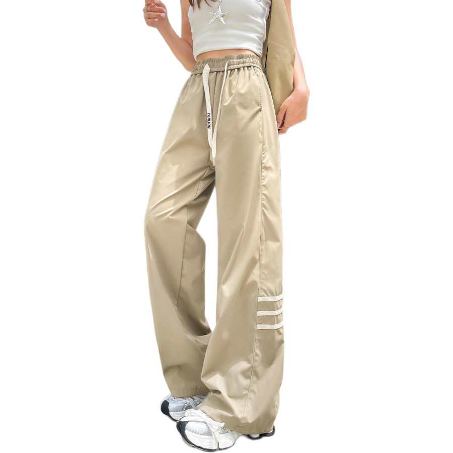 Tonlion Casual Pants Women's Khaki Moderate Wide Leg Pants