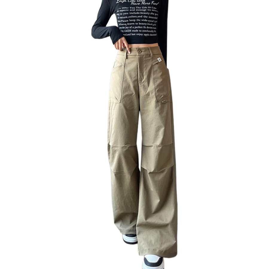 Tonlion Casual Pants Women's Khaki Moderate Wide Leg Pants