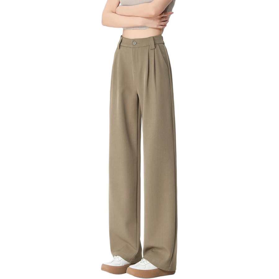 Tonlion Casual Pants Women's Dark Khaki Moderate Straight Fit Pants