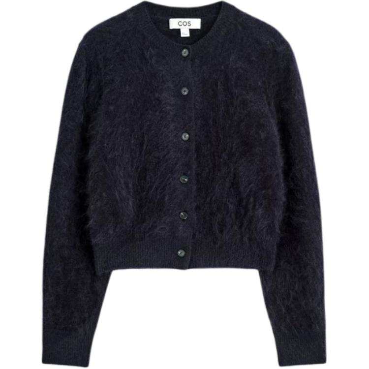 COS Knitwear Women's Navy Blue Crew Neck Moderate Cardigan