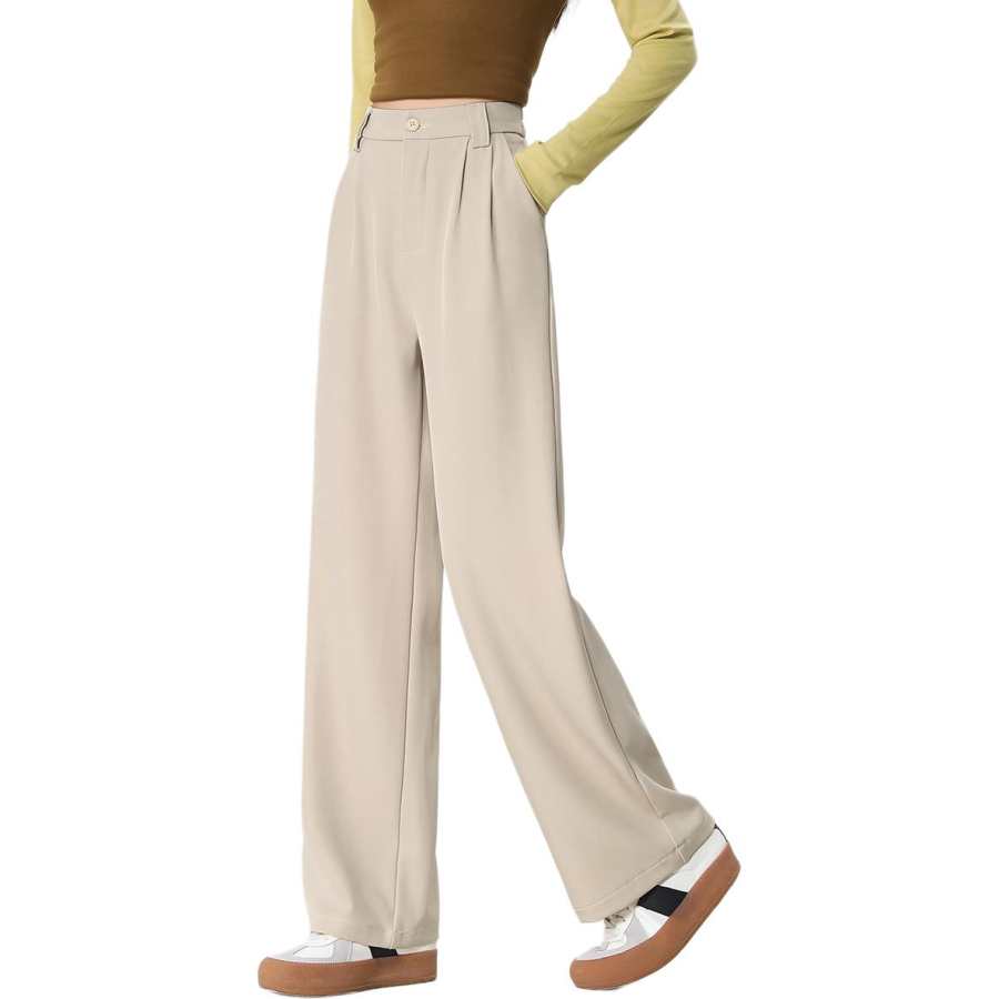 Tonlion Casual Pants Women's Light Khaki Moderate Straight Fit Pants
