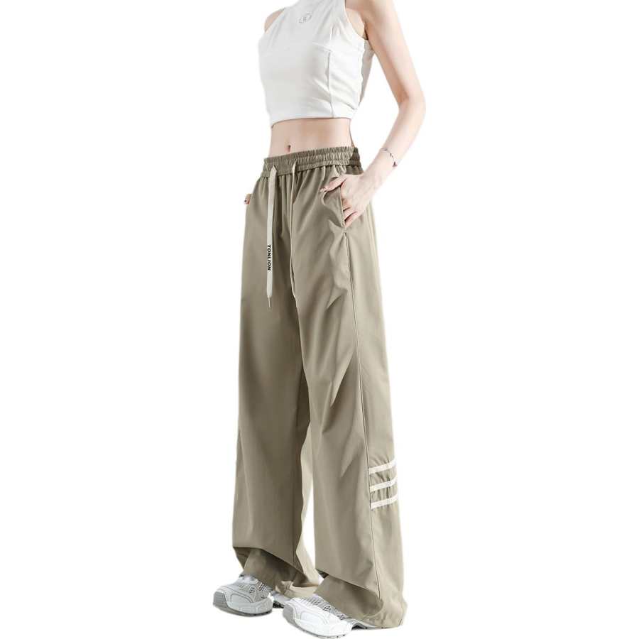 Tonlion Casual Pants Women's Khaki Moderate Wide Leg Pants