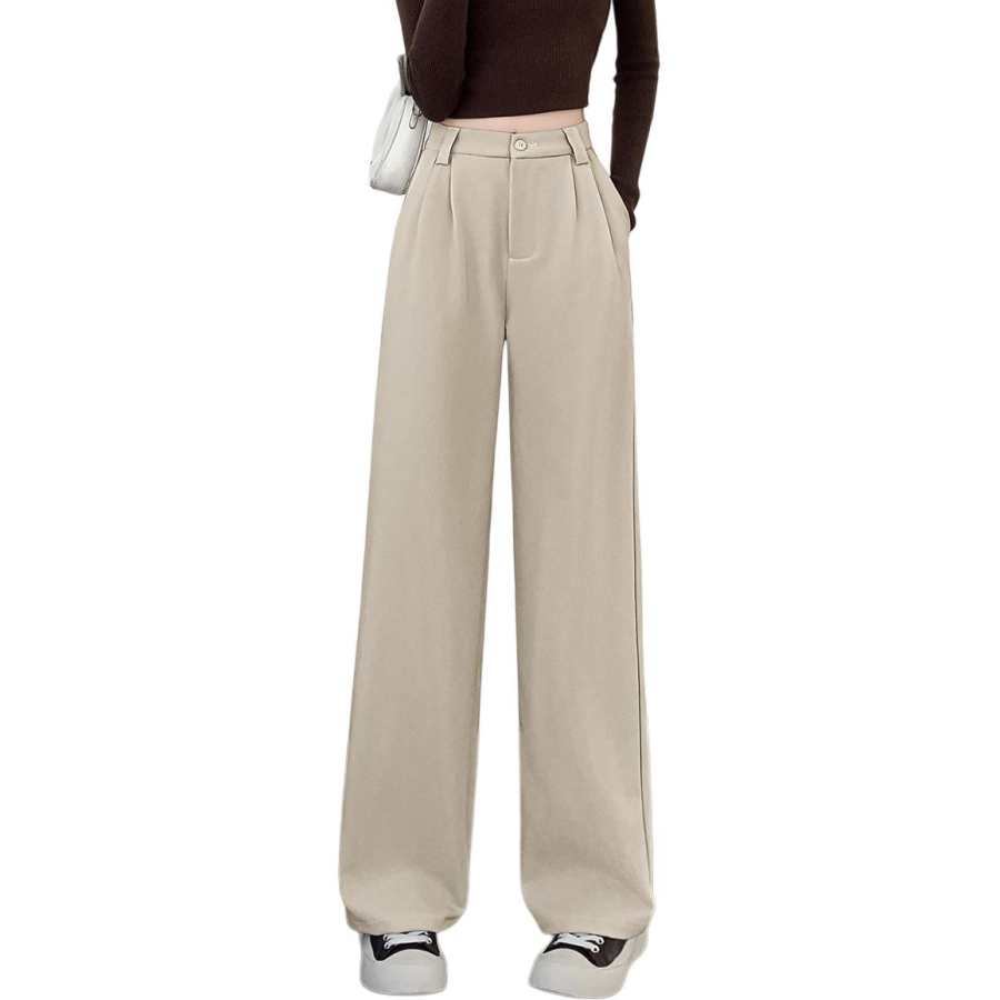 Tonlion Casual Pants Women's Light Khaki Moderate Straight Fit Pants