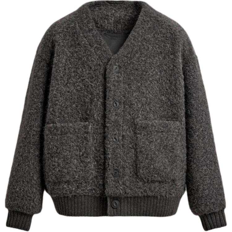ZARA Knitwear Men's Gray V Neck Moderate Cardigan