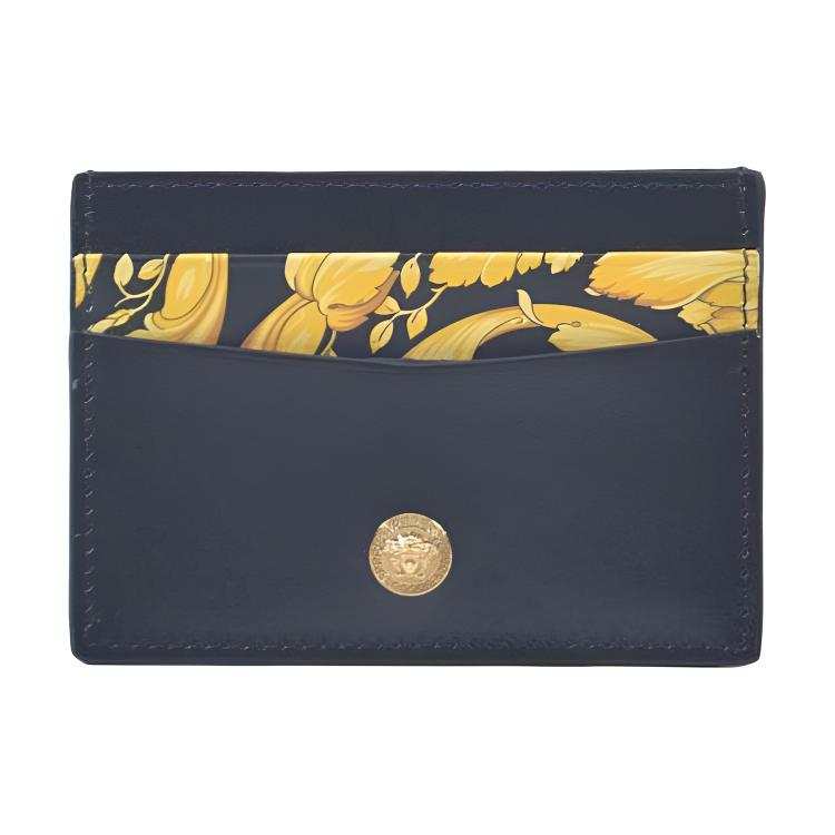 VERSACE BaroccoLa Medusa Leather Card Holder Men's Black & Gold