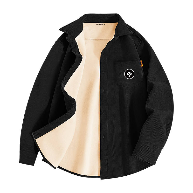 Tonlion Shirts Unisex Lapel Thickened And Fleece Lined Other