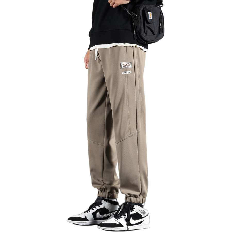Tonlion Casual Pants Unisex Khaki Moderate Cuffed Pants
