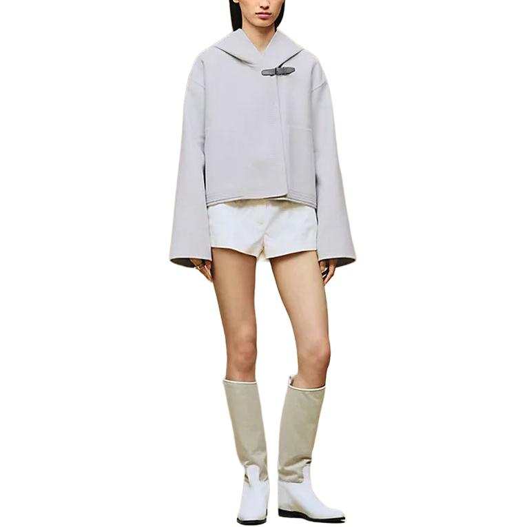 HERMES Coats Women's Gray Blue Hooded Moderate Straight Fit