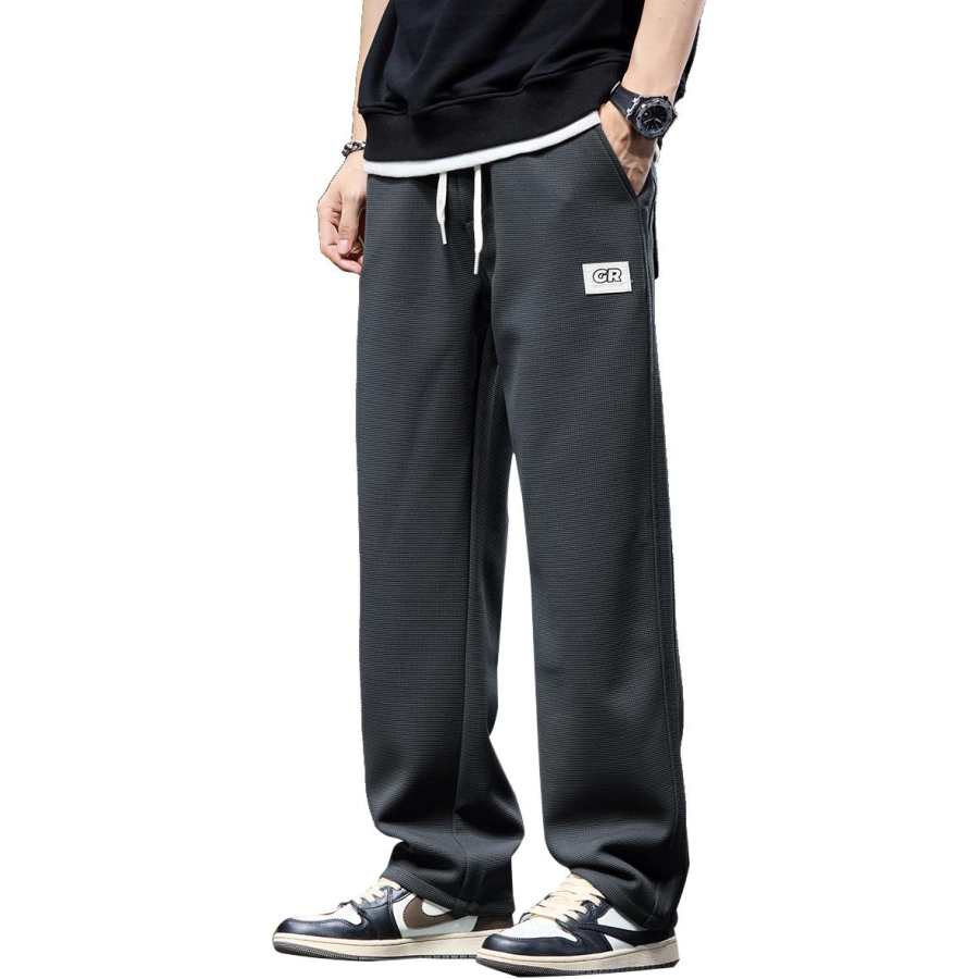 Tonlion Casual Pants Unisex Dark Gray Moderate Straight Fit Pants