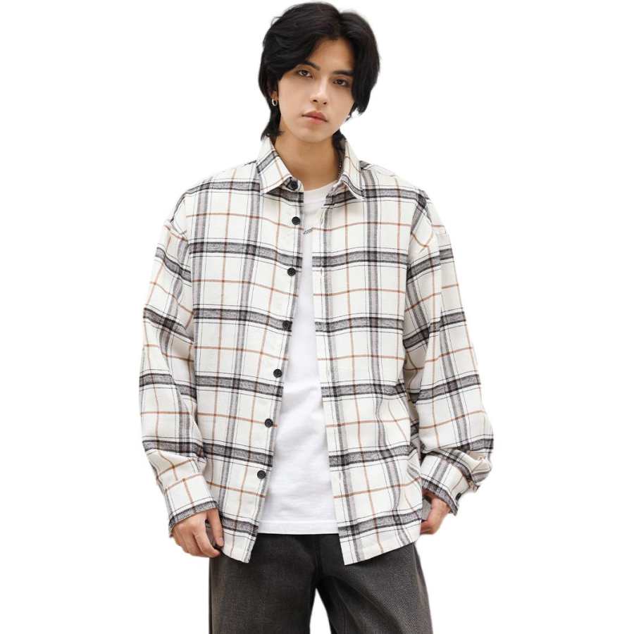 BALENO BALENO Shirts Men's Khaki Plaid Lapel Moderate