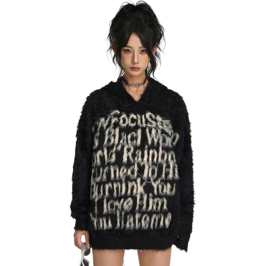 NEVER RULE NEVER RULE Knitwear Unisex Black Hooded Moderate