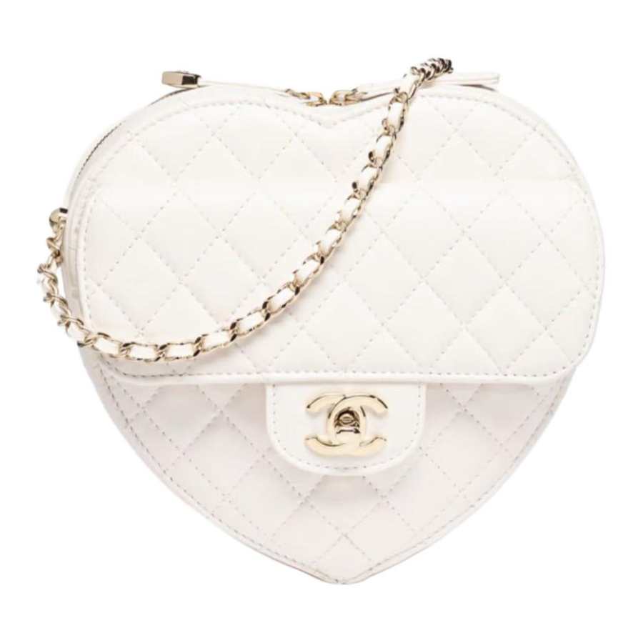 CHANEL Leather Shoulder Bag Women's White
