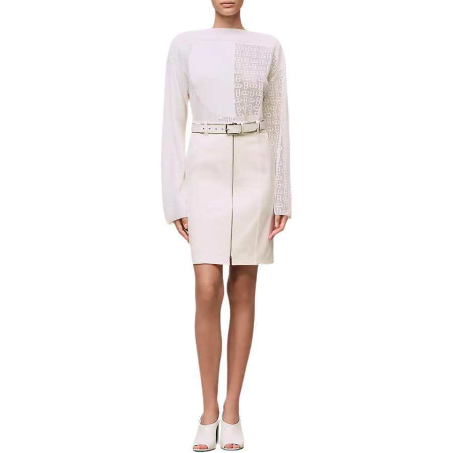 HERMES Knitwear Women's Gray White Moderate