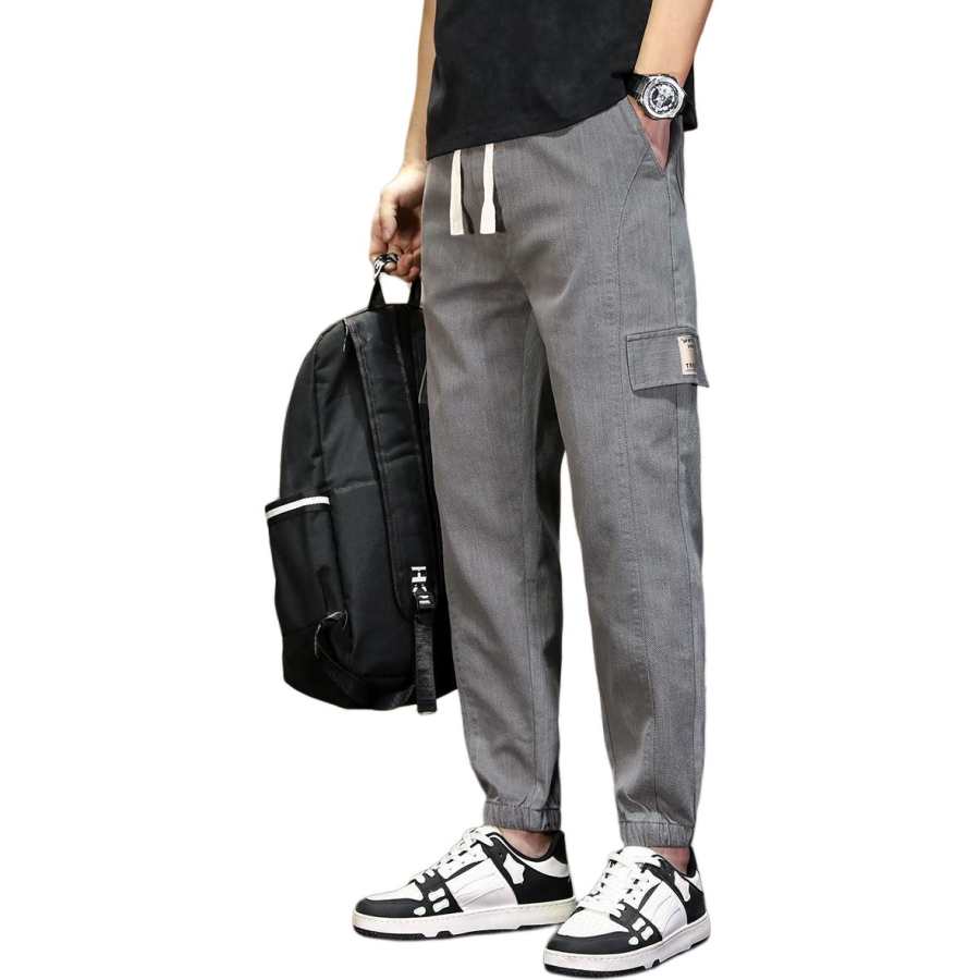 Tonlion Casual Pants Unisex Medium Gray Thin Cuffed Pants