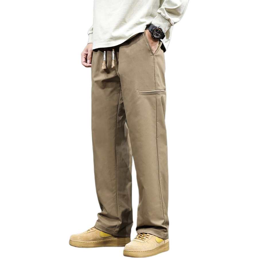 Tonlion Casual Pants Unisex Dark Khaki Moderate Wide Leg Pants