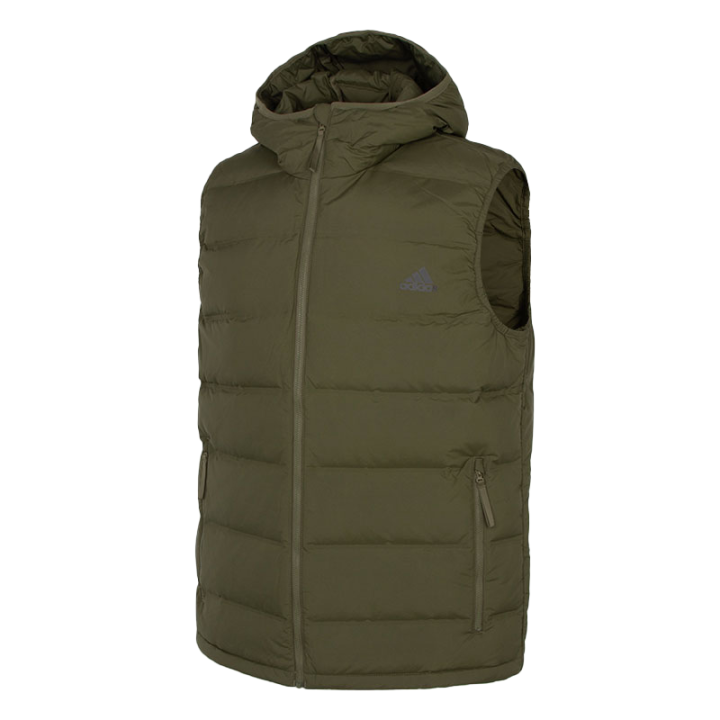 Adidas Adidas Down Vests Men's Dark Olive Green Hooded Moderate Other