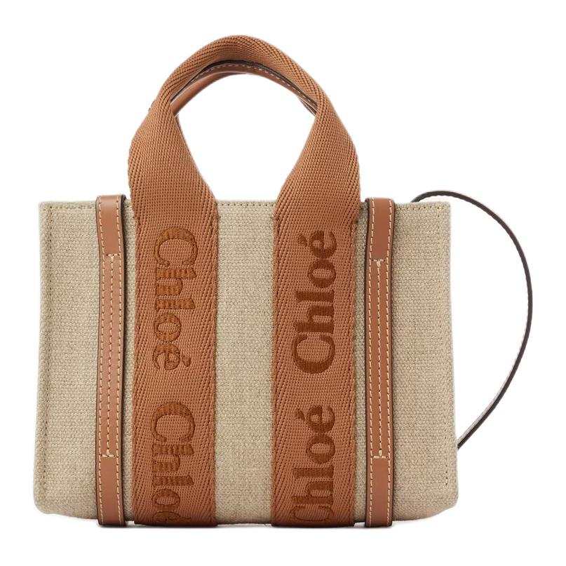 Chloé Chloe Woody Linen One Shoulder Handbag Mini Women's Beige