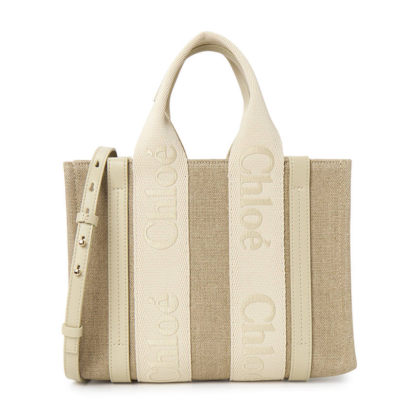 Chloé Chloe Woody Linen With Cotton And Polyester Crossbody Handbag Small Women's Light Umber