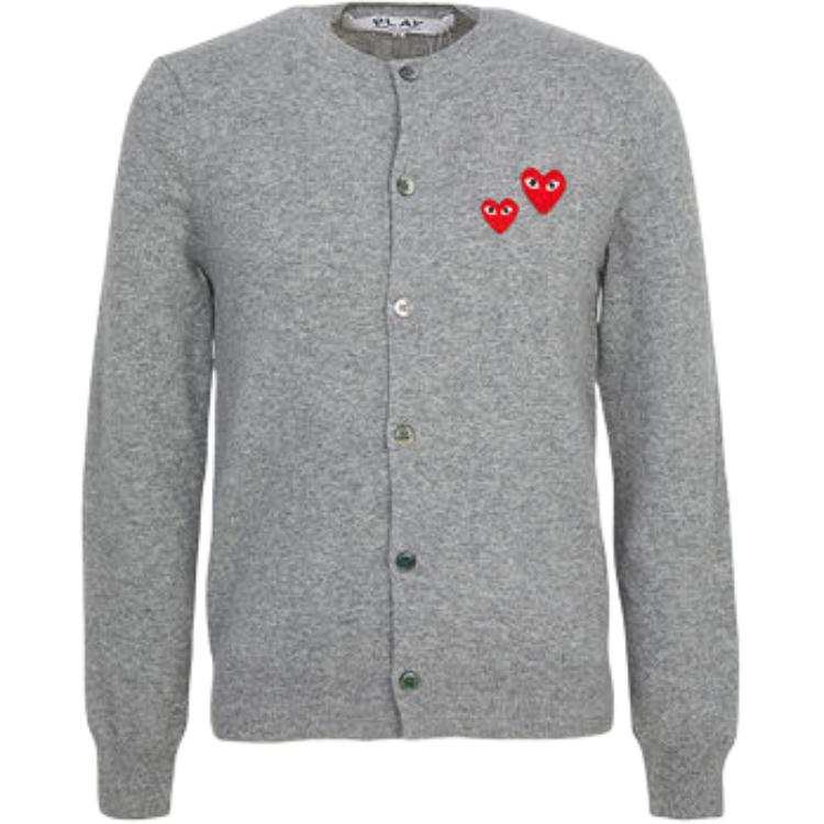 CDG Play Knitwear Men's Gray Crew Neck Moderate Straight Fit