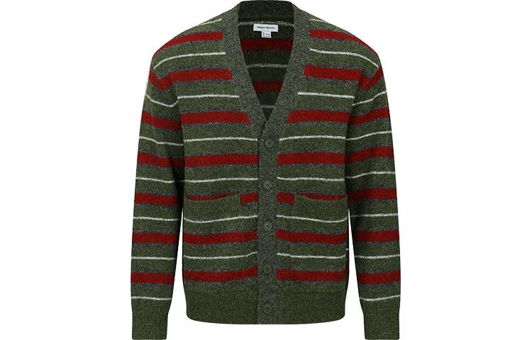 URBAN REVIVO Knitwear Men's Green Stripes V Neck Moderate A Line
