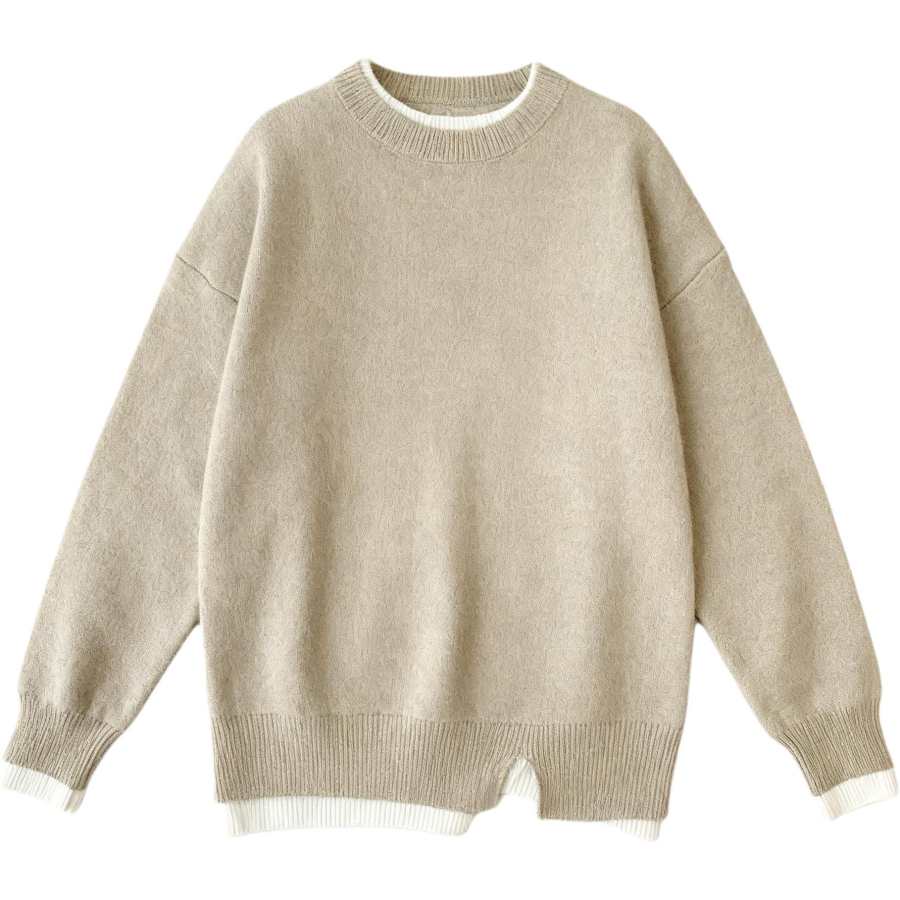 Tonlion Knitwear Women's Khaki Gray Crew Neck Moderate