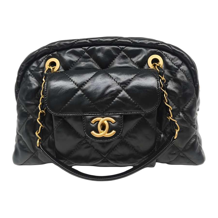 CHANEL Cow Leather Handbag, Shoulder Bag Women's Black