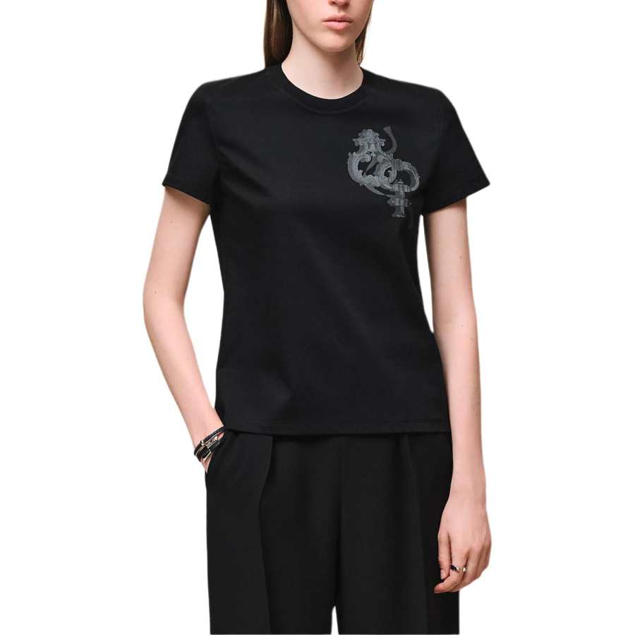 HERMES T Shirts Women's Black Crew Neck Moderate Straight Fit