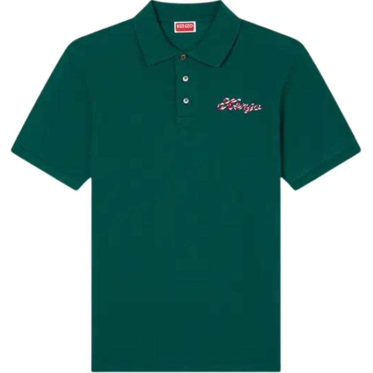 KENZO Polo Shirts Men's Green Polo Collar Moderate Other