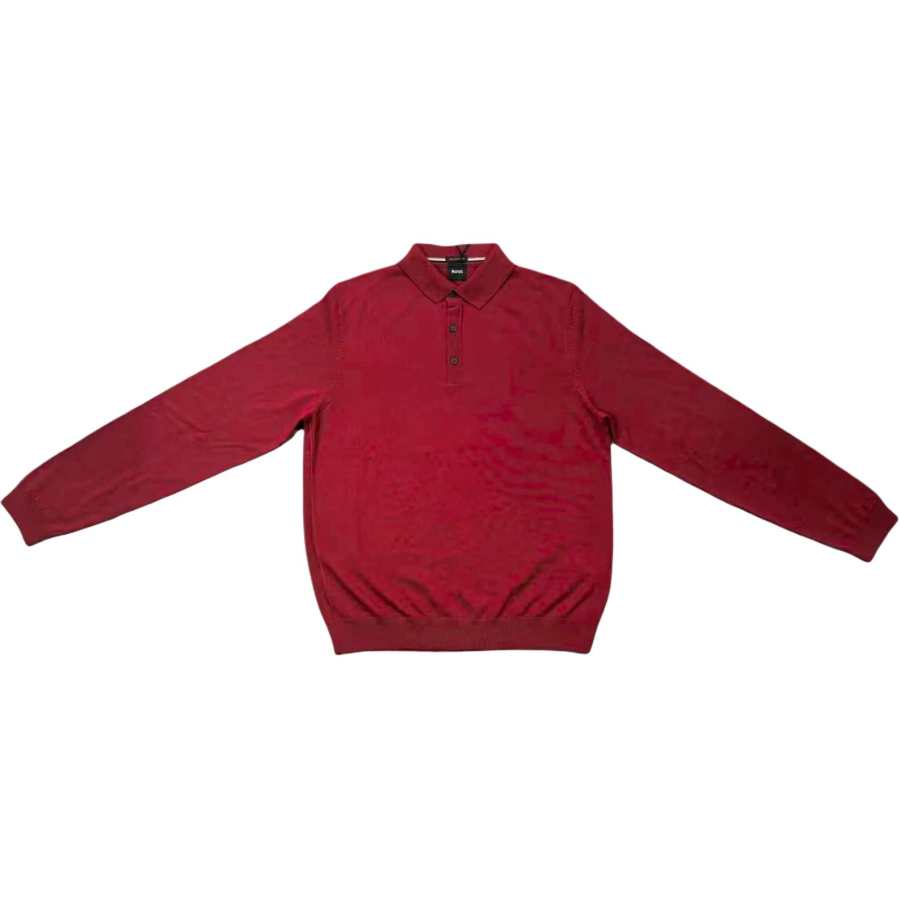 HUGO BOSS Sweaters Men's Red Polo Collar Moderate Nipped In Waist