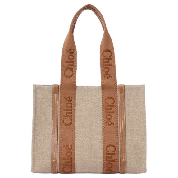 Chloé Chloe Woody Linen With Calfskin One Shoulder Handbag Women's Tan