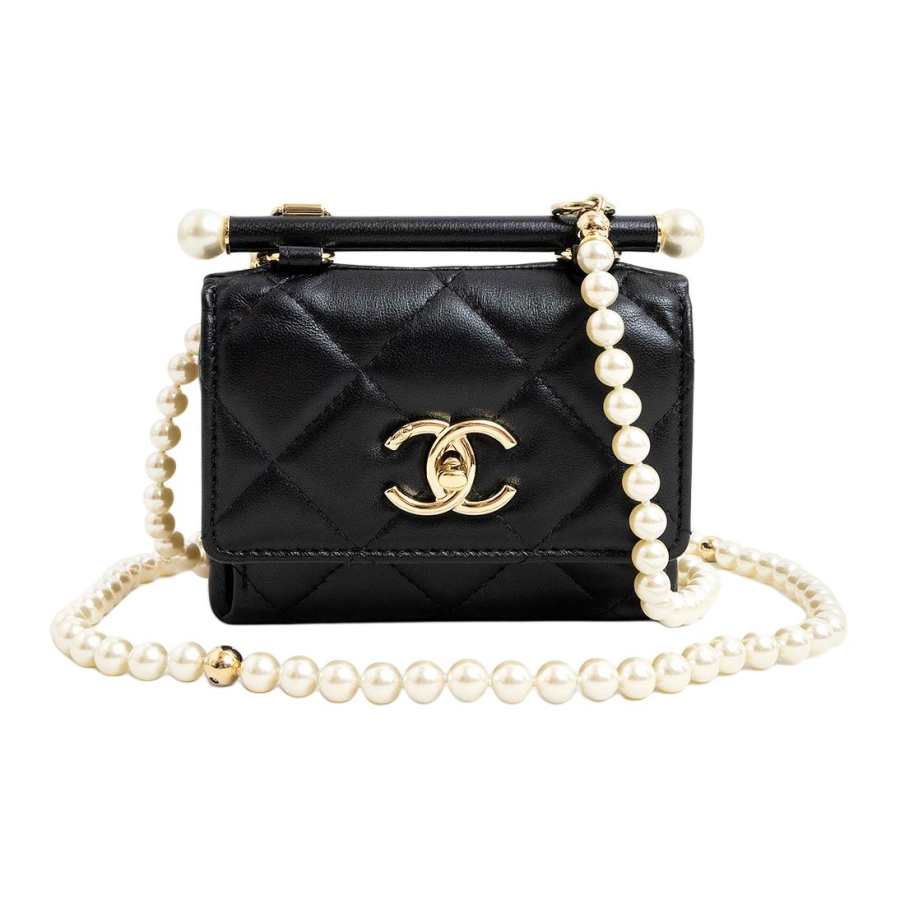 CHANEL Sheepskin Coin Makeup Bag, Shoulder Bag, Crossbody Bag Women's Black