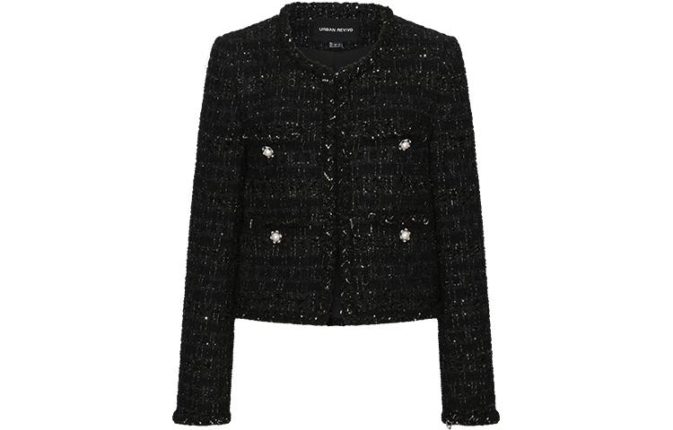 URBAN REVIVO Jackets Women's Black Crew Neck Thickened Chanel Inspired