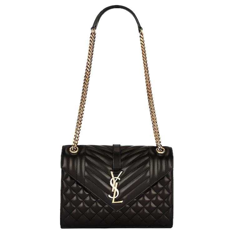 SAINT LAURENT Leather Envelope Bag, Shoulder Bag Medium Women's Black