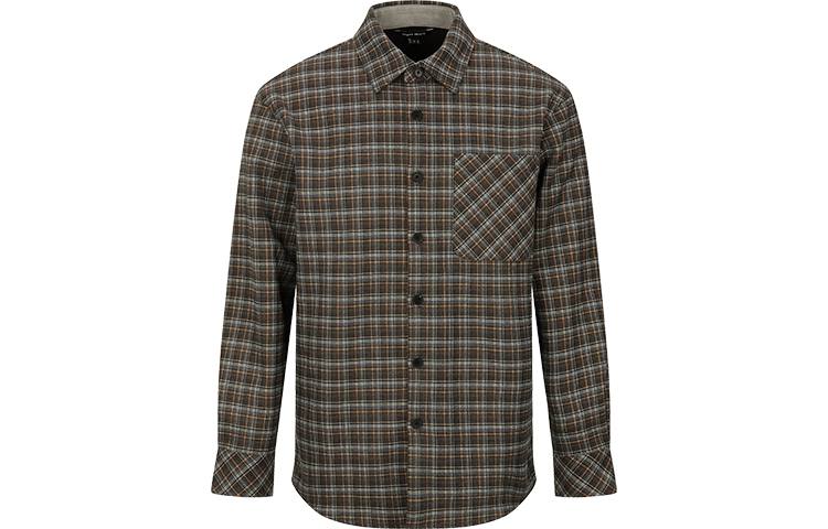URBAN REVIVO Shirts Men's Brown Plaid Lapel Thickened Shirt