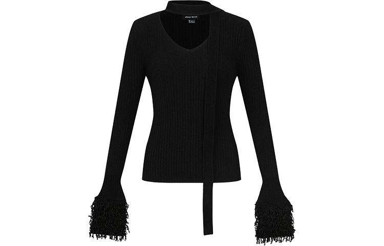 URBAN REVIVO Knitwear Women's Jet Black V Neck Moderate