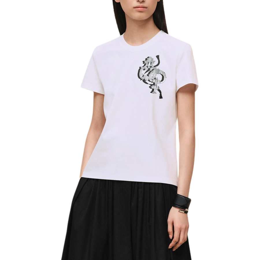 HERMES T Shirts Women's White Crew Neck Moderate Straight Fit
