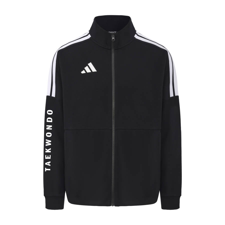 Adidas Adidas Jackets Unisex Black With White Stripes Stand Collar Moderate Multi Pocket Knitted