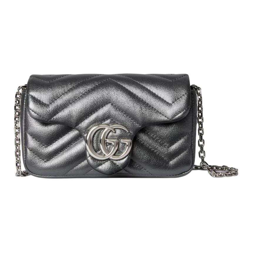 GUCCI GG Marmont Cow Leather Shoulder Bag Mini Women's Dark Gray