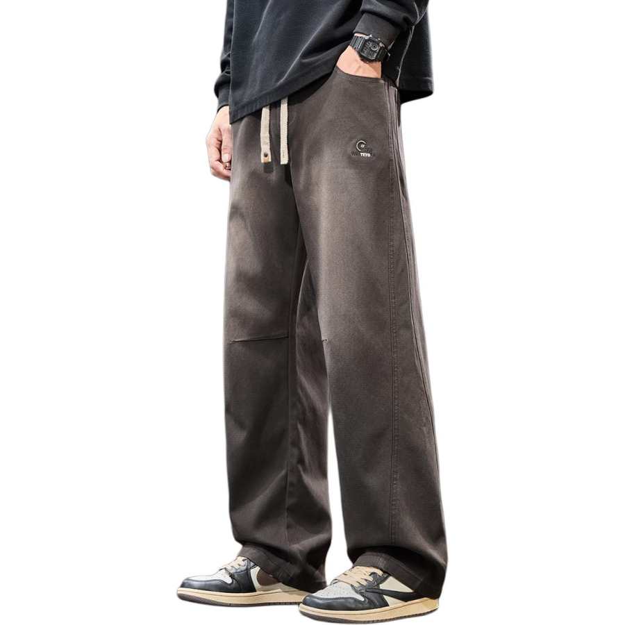 Tonlion Casual Pants Unisex Coffee Moderate Wide Leg Pants