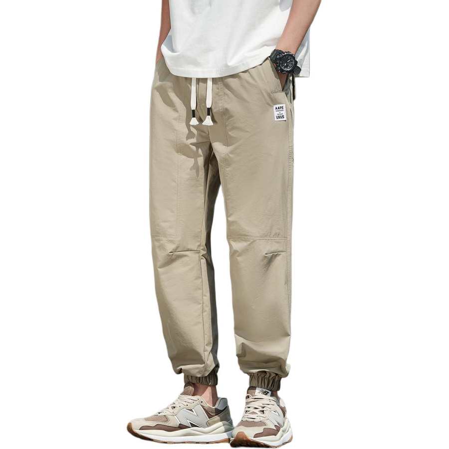 Tonlion Casual Pants Unisex Gray Pea Green Moderate Cuffed Pants