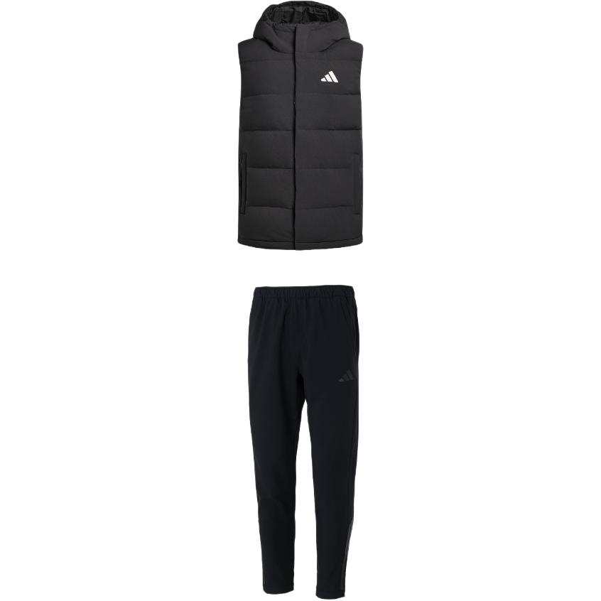 Adidas Adidas Casual Sportswear Men's Clothing Sets Black Top+Black Bottom Hooded Moderate
