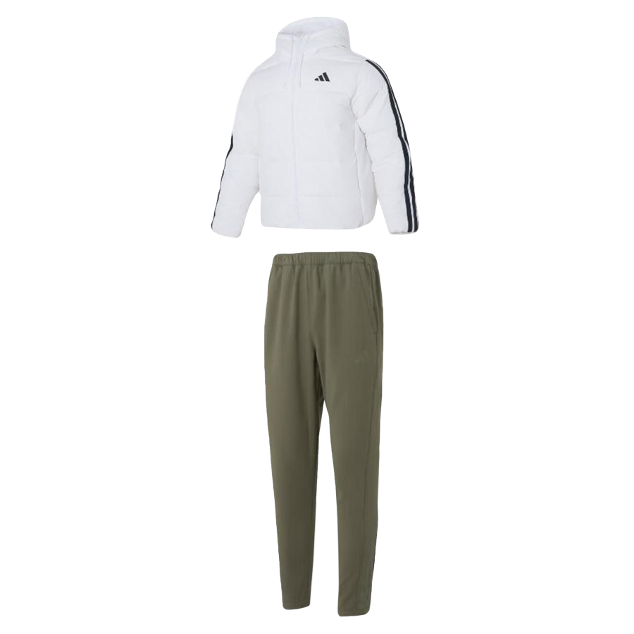 Adidas Adidas Casual Sportswear Men's Clothing Sets White Top+Olive Green Bottom Hooded Moderate