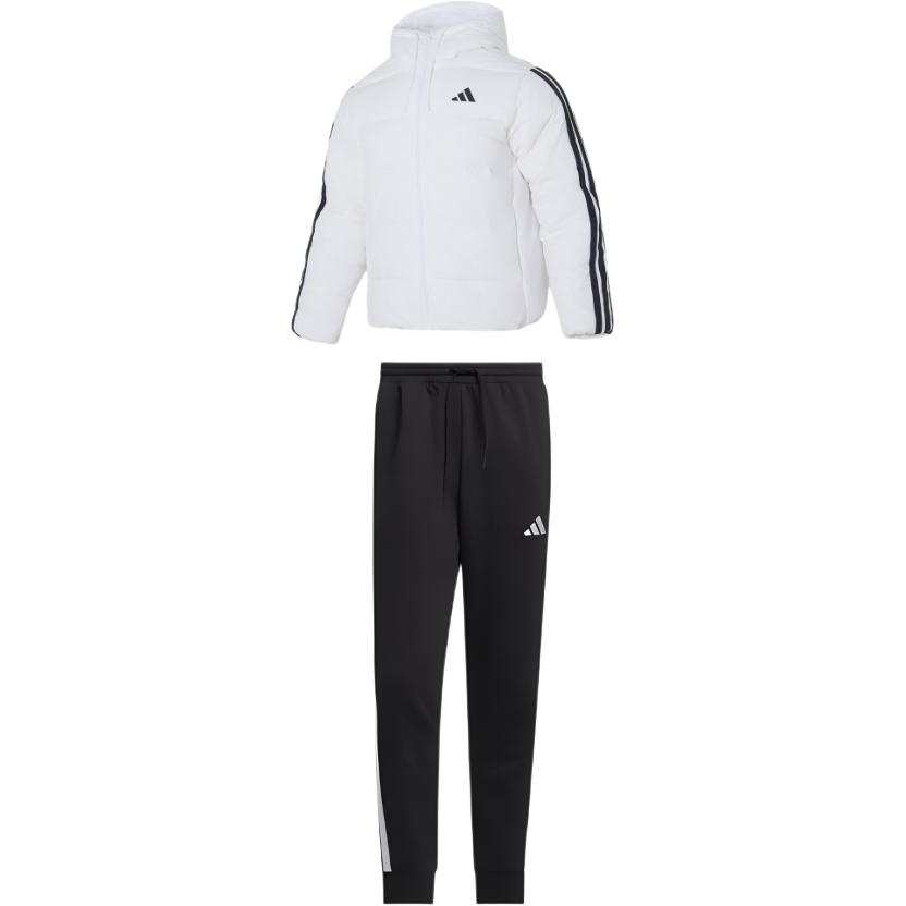 Adidas Adidas Casual Sportswear Men's Clothing Set White Top+Black Bottom Hooded Moderate