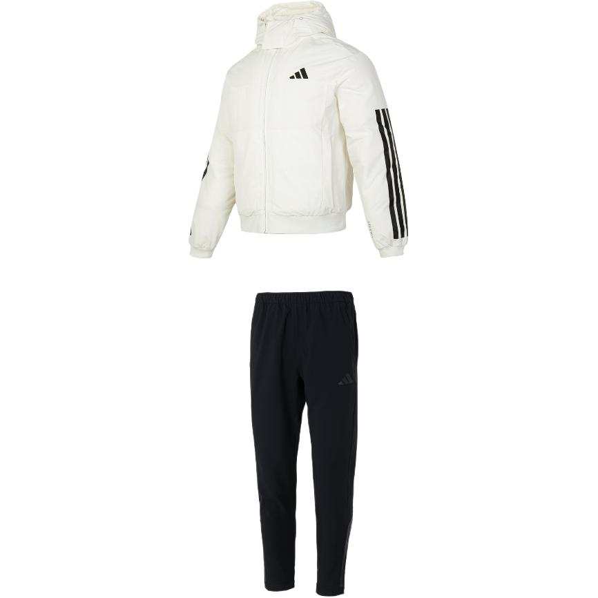 Adidas Adidas Casual Sportswear Men's Clothing Set White Top+Black Bottom Hooded Moderate