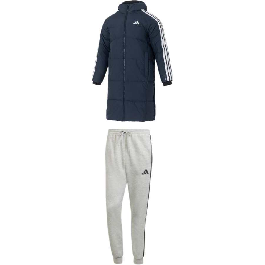 Adidas Adidas Casual Sportswear Men's Set Navy Blue Top+Gray Bottom Hooded Moderate