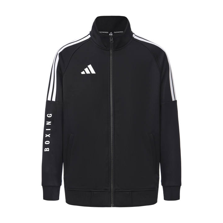 Adidas Adidas 3 Stripes Jackets Unisex Black With White Stripes Stand Collar Moderate Multi Pocket Knitted