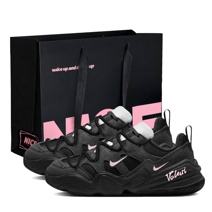 Nike Nike Tech Hera Pink Peach Iridescent Suede Abrasion Resistant Low top Casual Shoes Unisex Black Pink