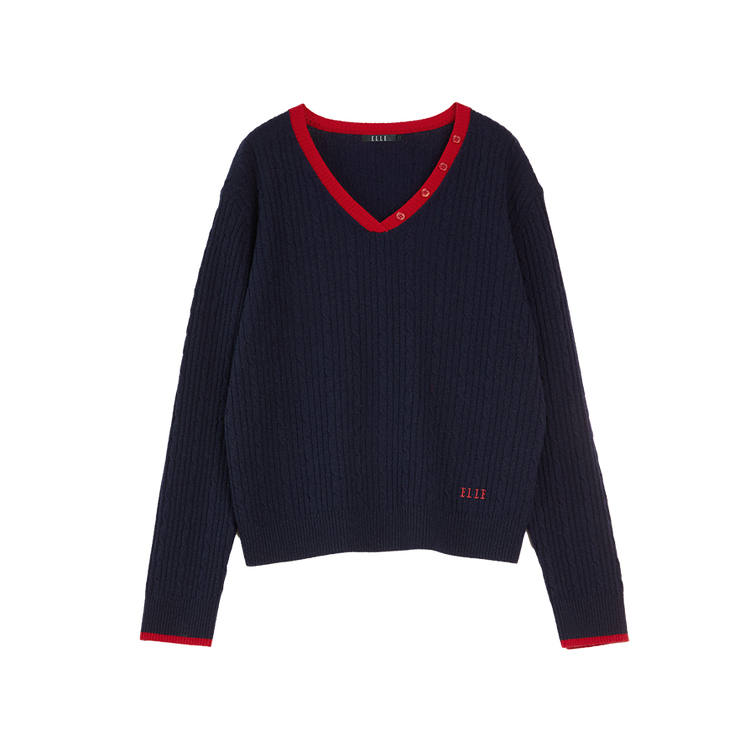 ELLE Sweaters Women's Navy Blue V Neck Moderate Other